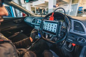 Mr Tyre Derby mechanic performing car diagnostic checks.