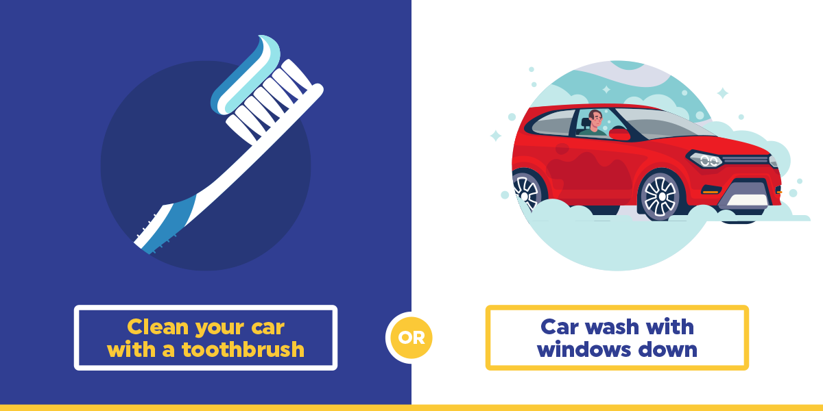Car cleaning: toothbrush or carwash windows down